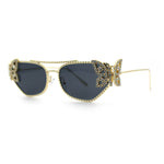 Luxury Womens Heavy Rhinestone Iced Out Cat Eye Metal Sunglasses