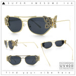 Luxury Womens Heavy Rhinestone Iced Out Cat Eye Metal Sunglasses