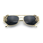 Luxury Womens Heavy Rhinestone Iced Out Cat Eye Metal Sunglasses