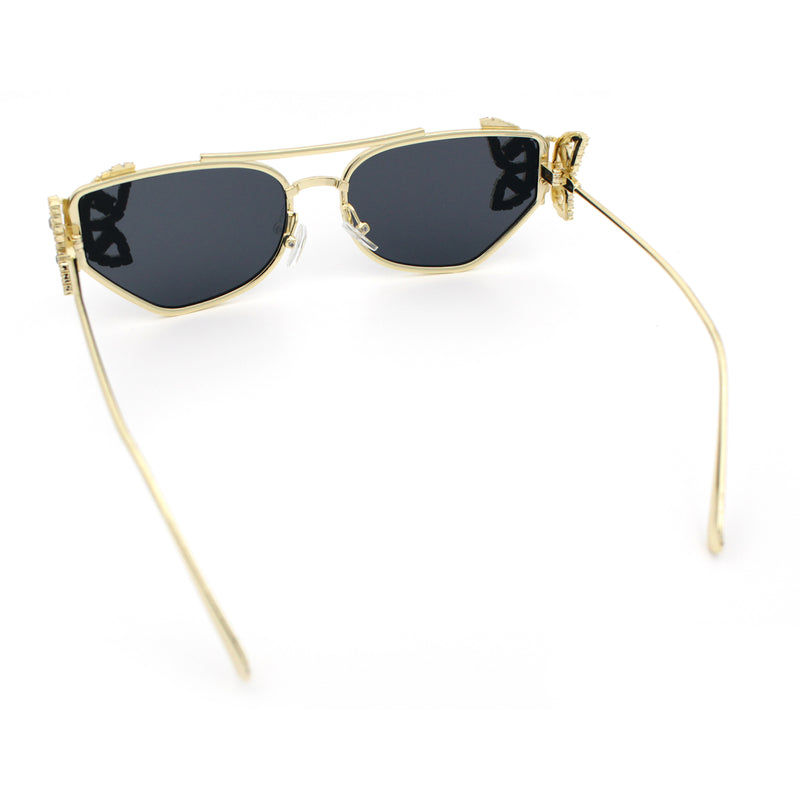 Luxury Womens Heavy Rhinestone Iced Out Cat Eye Metal Sunglasses
