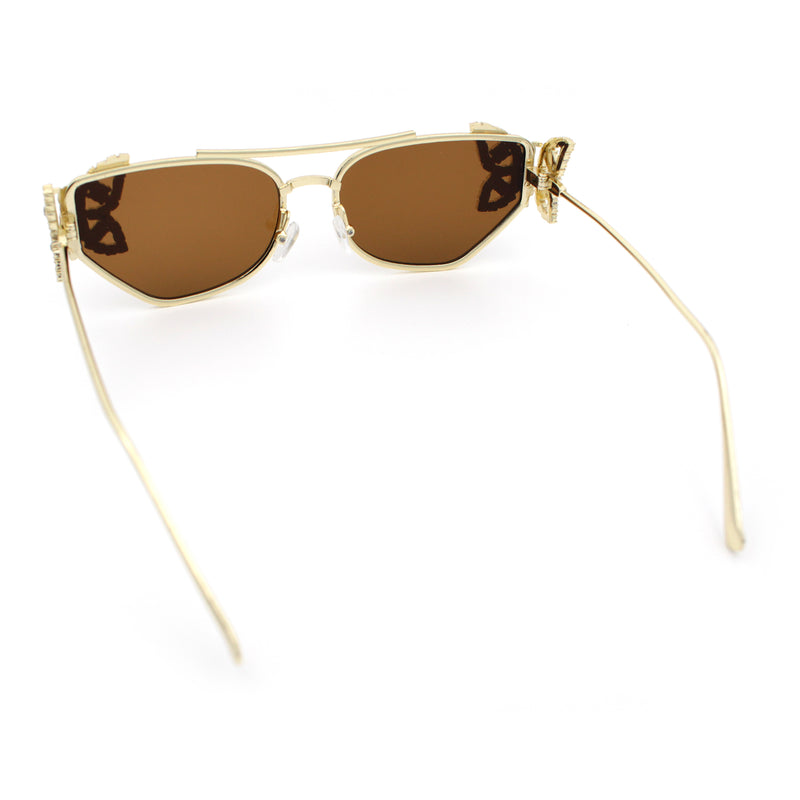 Luxury Womens Heavy Rhinestone Iced Out Cat Eye Metal Sunglasses