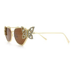 Luxury Womens Heavy Rhinestone Iced Out Cat Eye Metal Sunglasses