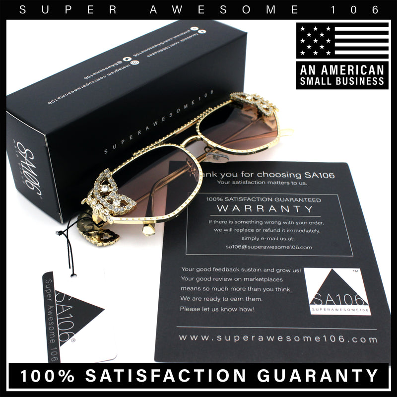 Luxury Womens Heavy Rhinestone Iced Out Cat Eye Metal Sunglasses