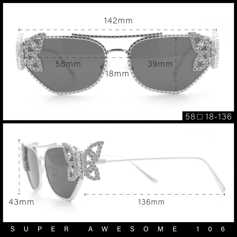 Luxury Womens Heavy Rhinestone Iced Out Cat Eye Metal Sunglasses