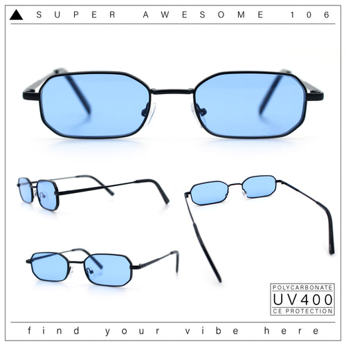 Timless Iconic Hipster Metal Rim Narrow Rectangle Snug Hustler Sunglasses