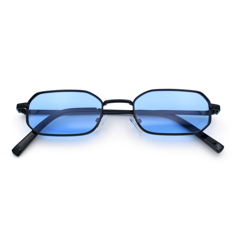 Timless Iconic Hipster Metal Rim Narrow Rectangle Snug Hustler Sunglasses
