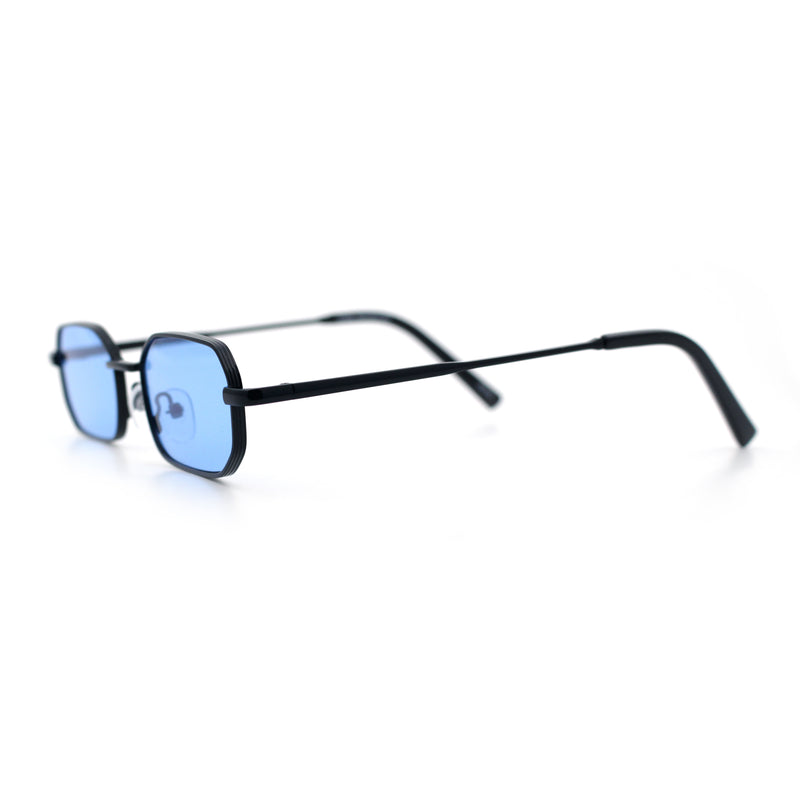 Timless Iconic Hipster Metal Rim Narrow Rectangle Snug Hustler Sunglasses