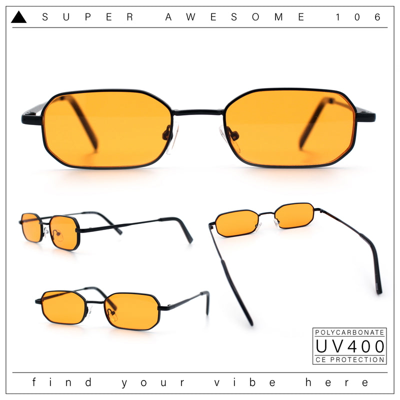 Timless Iconic Hipster Metal Rim Narrow Rectangle Snug Hustler Sunglasses