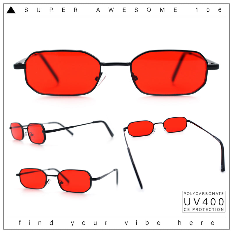 Timless Iconic Hipster Metal Rim Narrow Rectangle Snug Hustler Sunglasses