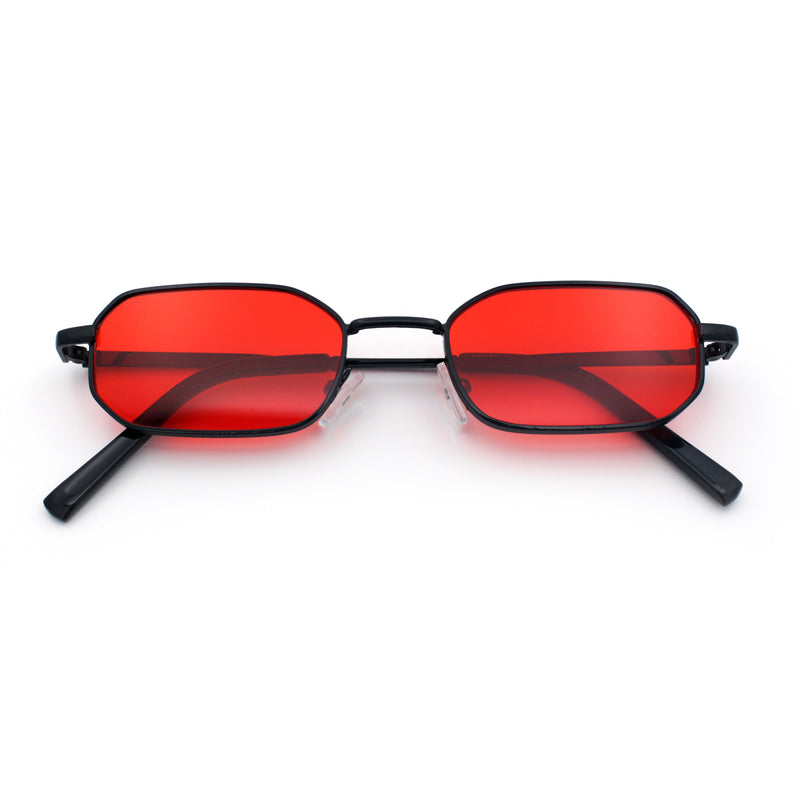 Timless Iconic Hipster Metal Rim Narrow Rectangle Snug Hustler Sunglasses