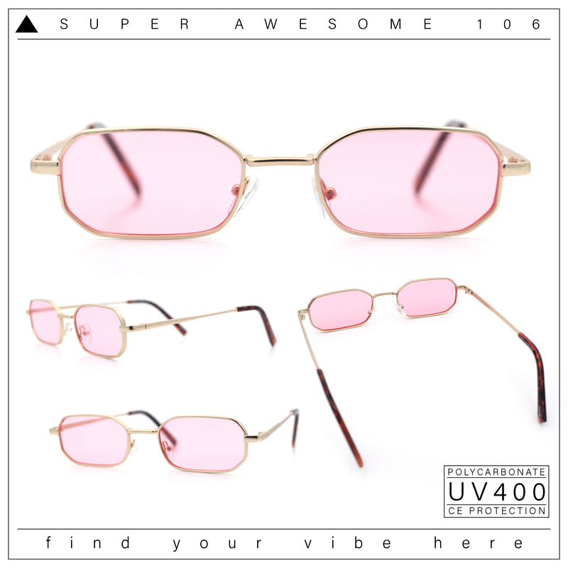 Timless Iconic Hipster Metal Rim Narrow Rectangle Snug Hustler Sunglasses