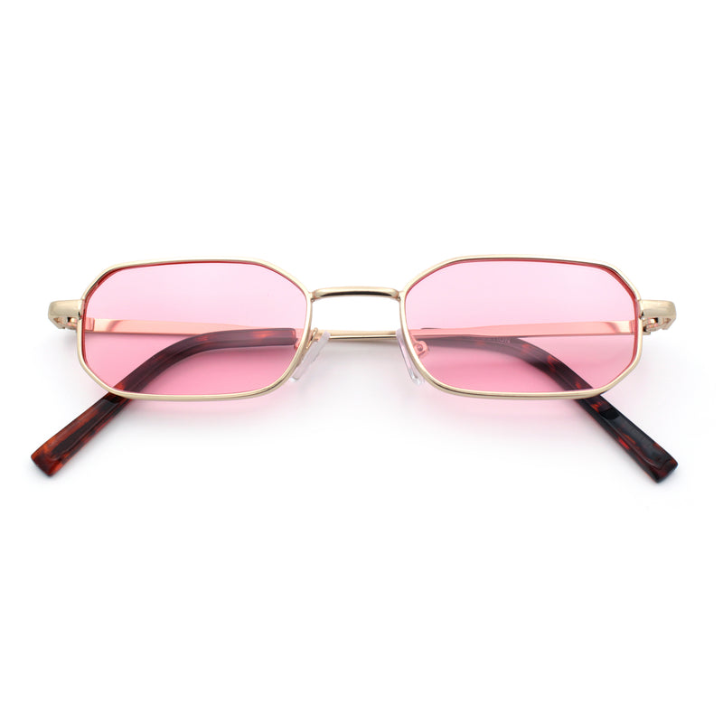 Timless Iconic Hipster Metal Rim Narrow Rectangle Snug Hustler Sunglasses