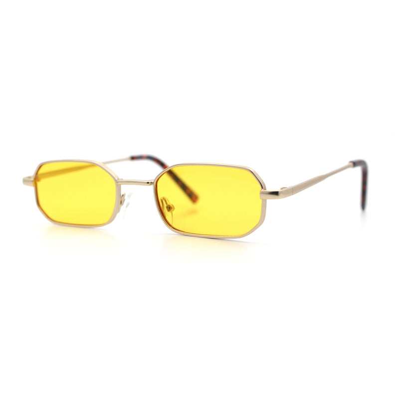 Timless Iconic Hipster Metal Rim Narrow Rectangle Snug Hustler Sunglasses