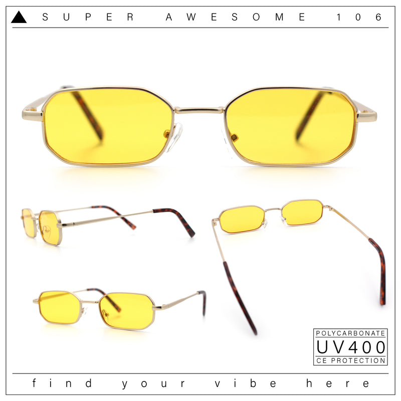 Timless Iconic Hipster Metal Rim Narrow Rectangle Snug Hustler Sunglasses