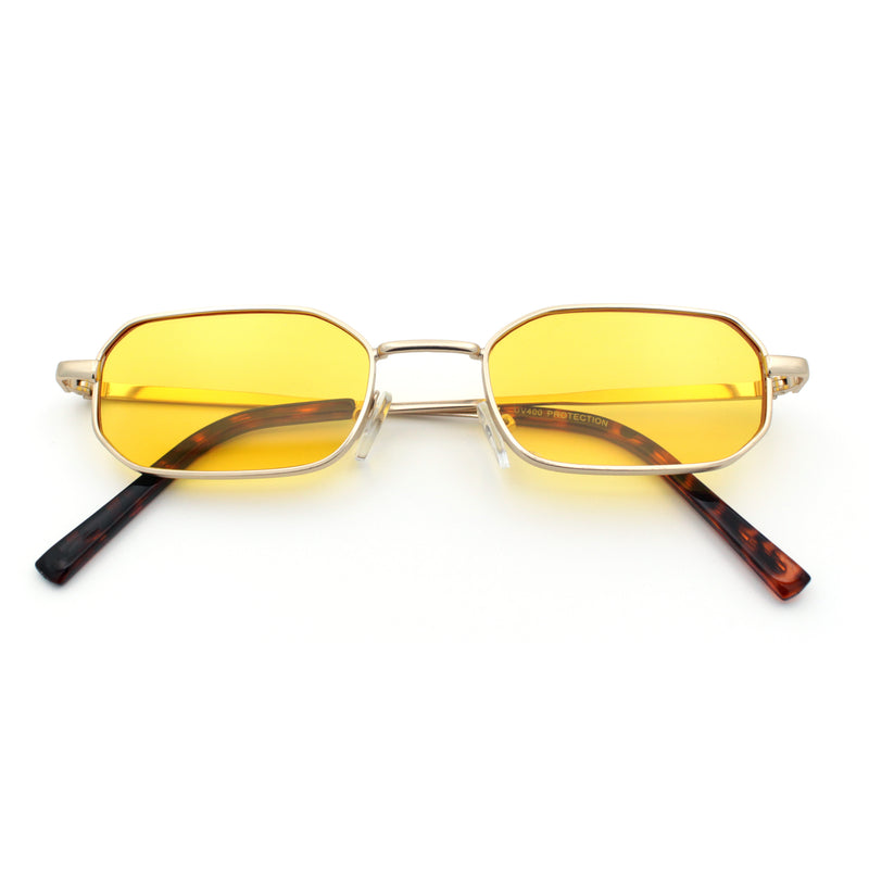 Timless Iconic Hipster Metal Rim Narrow Rectangle Snug Hustler Sunglasses