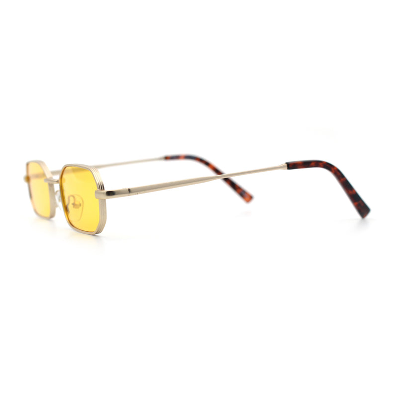 Timless Iconic Hipster Metal Rim Narrow Rectangle Snug Hustler Sunglasses