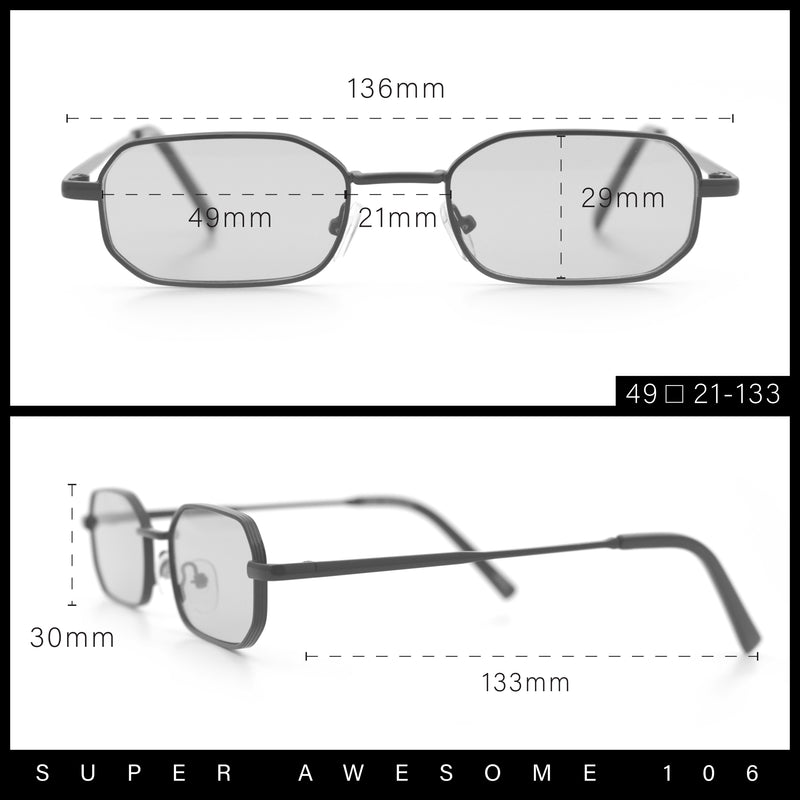 Timless Iconic Hipster Metal Rim Narrow Rectangle Snug Hustler Sunglasses