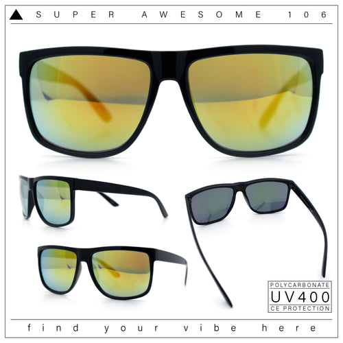 Mens Color Mirror Oversized Horn Rim Rectangle Sport Plastic Sunglasses