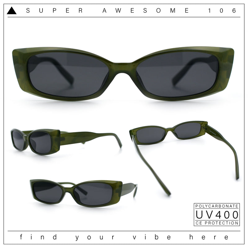 Womens Narrow Rectangle Subtle Cat Eye Retro Plastic Sunglasses
