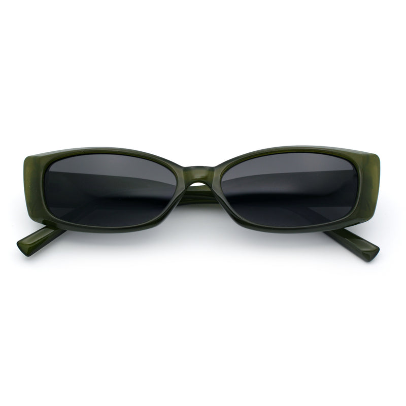Womens Narrow Rectangle Subtle Cat Eye Retro Plastic Sunglasses