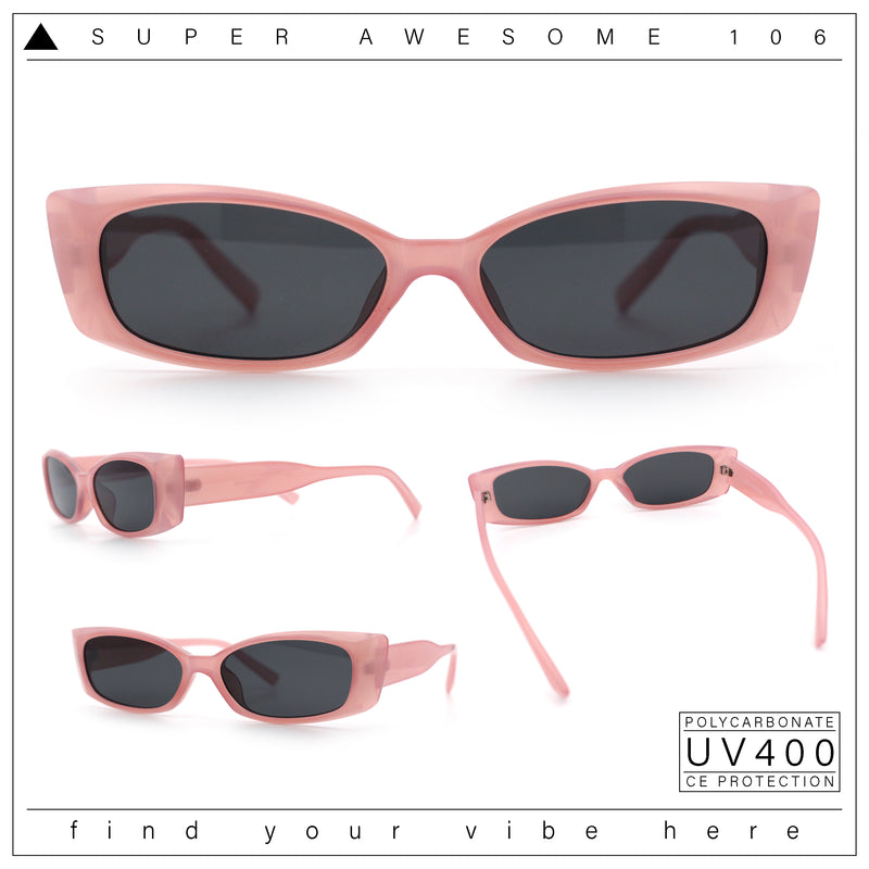 Womens Narrow Rectangle Subtle Cat Eye Retro Plastic Sunglasses