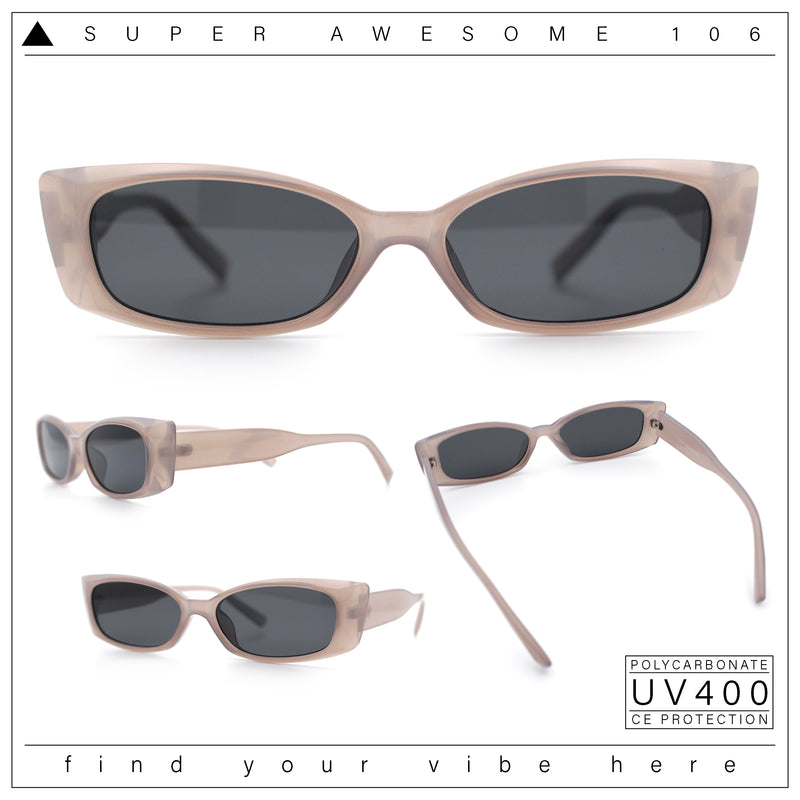 Womens Narrow Rectangle Subtle Cat Eye Retro Plastic Sunglasses