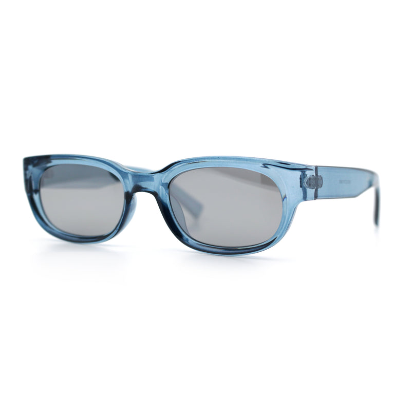 Womens Narrow Rectangle Silver Mirror Lens Mod Bevel Plastic Sunglasses