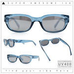 Womens Narrow Rectangle Silver Mirror Lens Mod Bevel Plastic Sunglasses