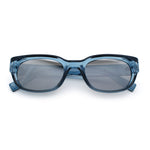 Womens Narrow Rectangle Silver Mirror Lens Mod Bevel Plastic Sunglasses