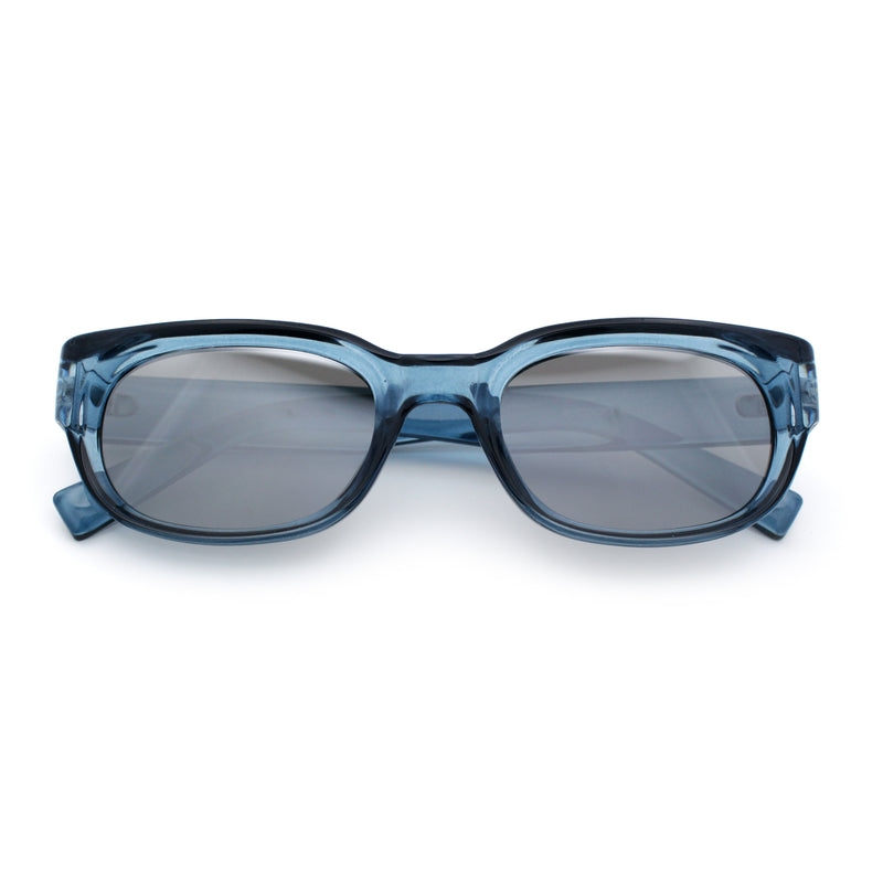 Womens Narrow Rectangle Silver Mirror Lens Mod Bevel Plastic Sunglasses