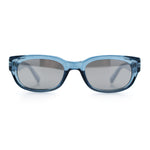 Womens Narrow Rectangle Silver Mirror Lens Mod Bevel Plastic Sunglasses