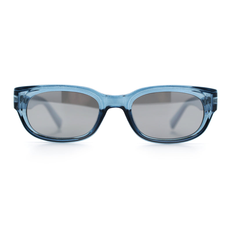 Womens Narrow Rectangle Silver Mirror Lens Mod Bevel Plastic Sunglasses