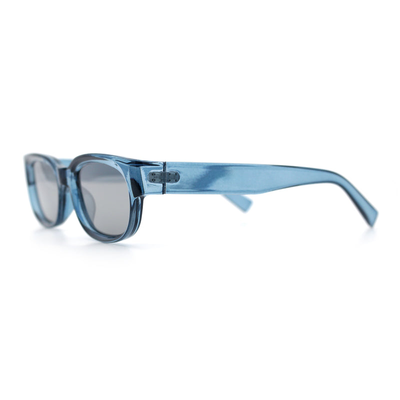 Womens Narrow Rectangle Silver Mirror Lens Mod Bevel Plastic Sunglasses
