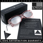 Womens Narrow Rectangle Silver Mirror Lens Mod Bevel Plastic Sunglasses