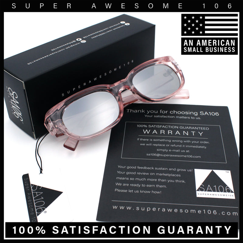 Womens Narrow Rectangle Silver Mirror Lens Mod Bevel Plastic Sunglasses