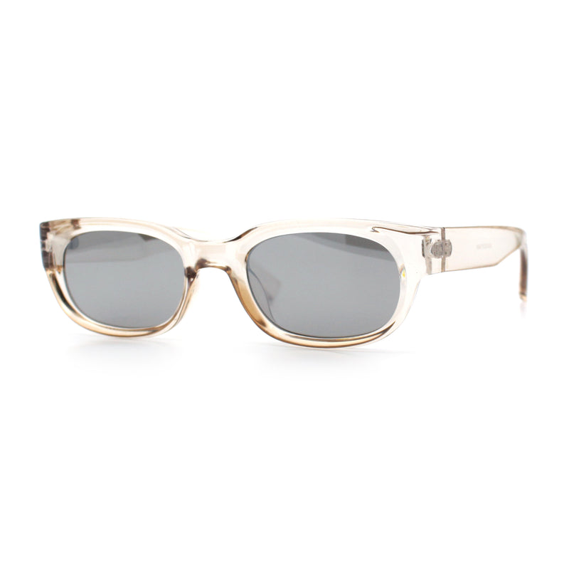 Womens Narrow Rectangle Silver Mirror Lens Mod Bevel Plastic Sunglasses