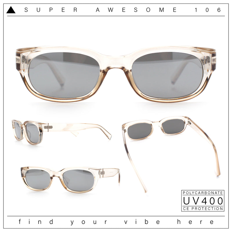 Womens Narrow Rectangle Silver Mirror Lens Mod Bevel Plastic Sunglasses