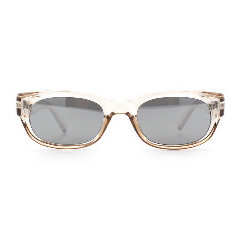 Womens Narrow Rectangle Silver Mirror Lens Mod Bevel Plastic Sunglasses