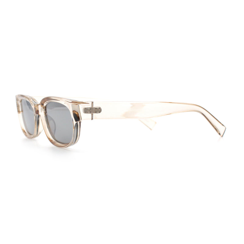 Womens Narrow Rectangle Silver Mirror Lens Mod Bevel Plastic Sunglasses