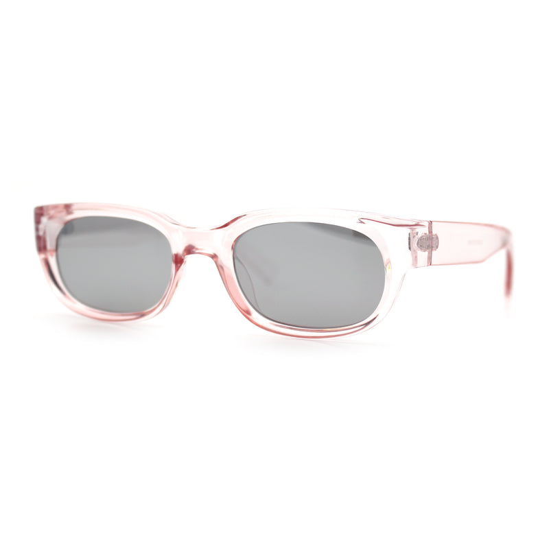 Womens Narrow Rectangle Silver Mirror Lens Mod Bevel Plastic Sunglasses