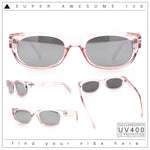 Womens Narrow Rectangle Silver Mirror Lens Mod Bevel Plastic Sunglasses