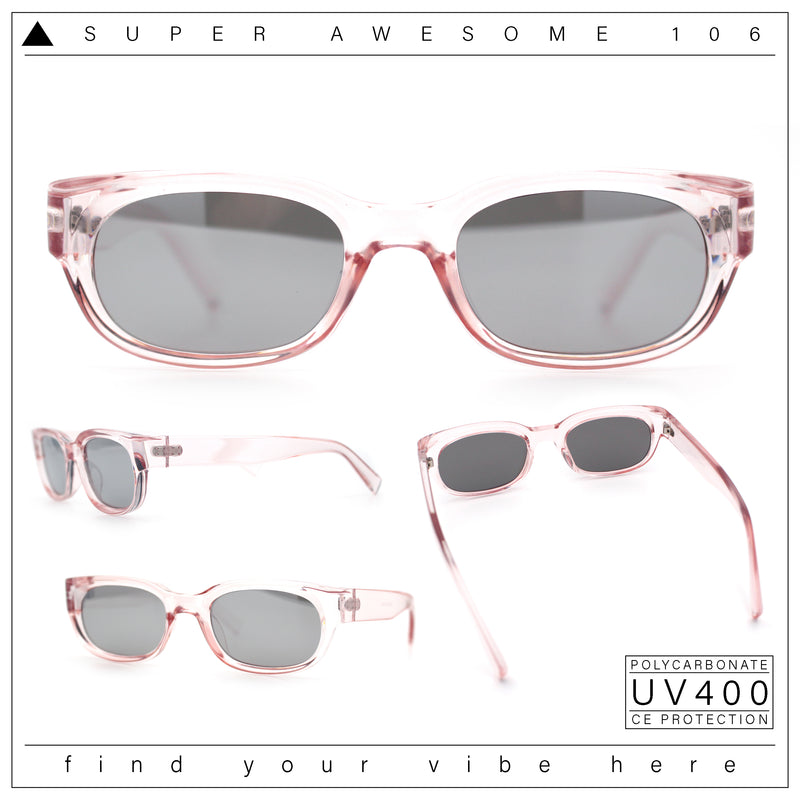Womens Narrow Rectangle Silver Mirror Lens Mod Bevel Plastic Sunglasses