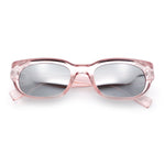 Womens Narrow Rectangle Silver Mirror Lens Mod Bevel Plastic Sunglasses