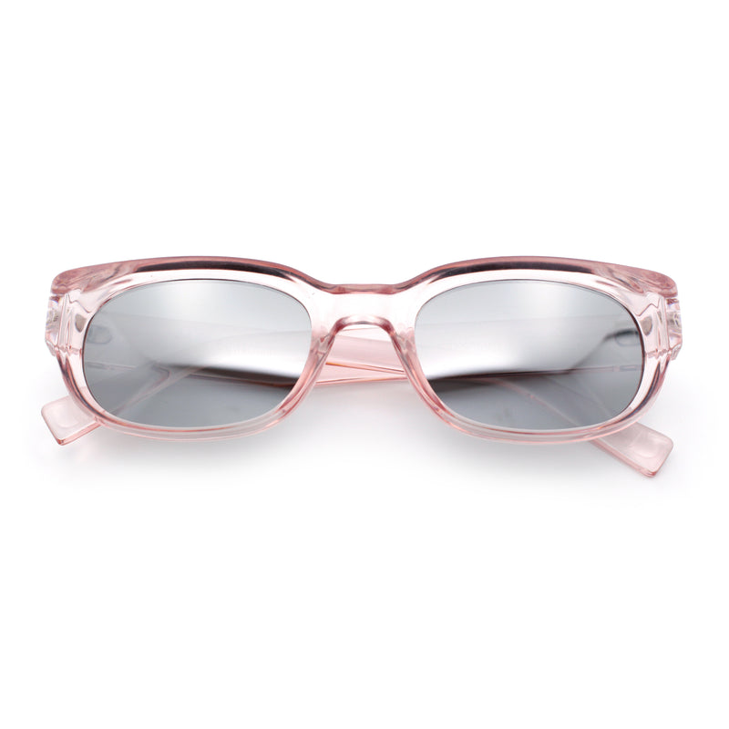 Womens Narrow Rectangle Silver Mirror Lens Mod Bevel Plastic Sunglasses