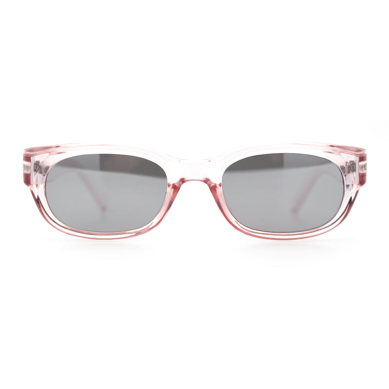 Womens Narrow Rectangle Silver Mirror Lens Mod Bevel Plastic Sunglasses