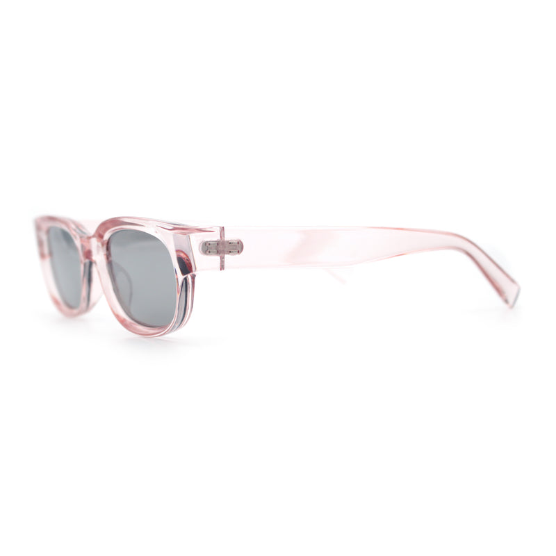 Womens Narrow Rectangle Silver Mirror Lens Mod Bevel Plastic Sunglasses