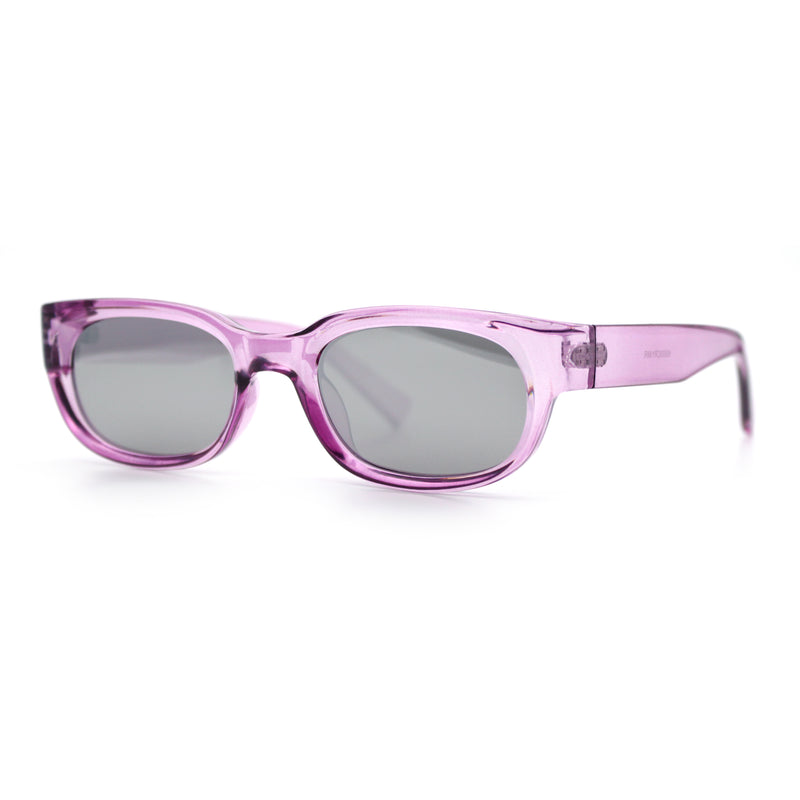 Womens Narrow Rectangle Silver Mirror Lens Mod Bevel Plastic Sunglasses