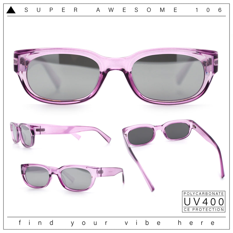 Womens Narrow Rectangle Silver Mirror Lens Mod Bevel Plastic Sunglasses