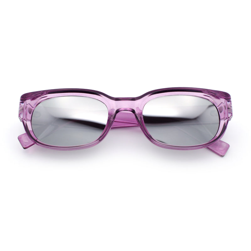 Womens Narrow Rectangle Silver Mirror Lens Mod Bevel Plastic Sunglasses