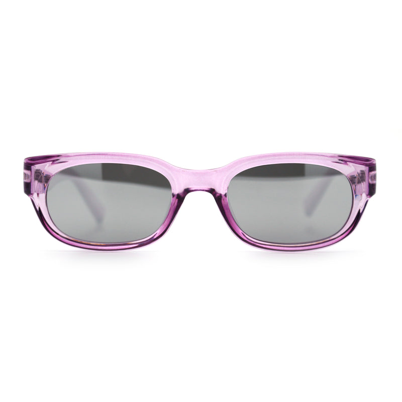 Womens Narrow Rectangle Silver Mirror Lens Mod Bevel Plastic Sunglasses